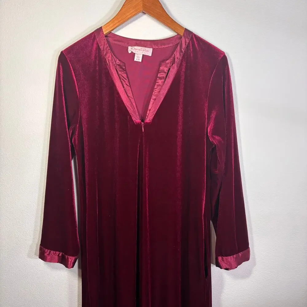 Oscar de la Renta Pink Label Burgundy Velour Lounge Dress Nightgown S/M